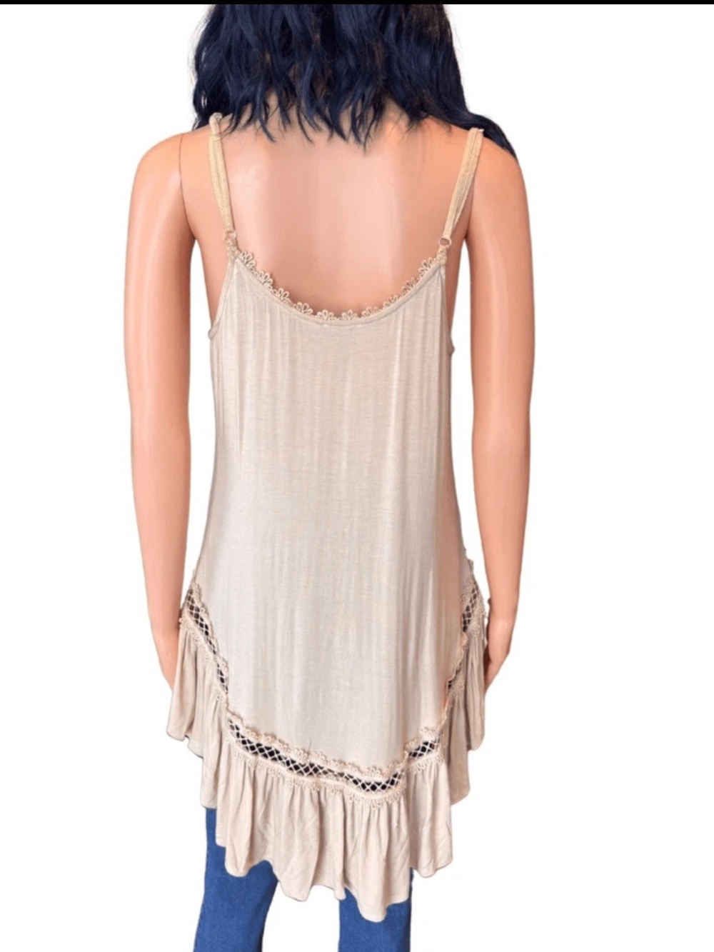NWT POL Cream Boho Ruffle High Low Tunic Tank Top Small New Oversized Sleeveless - Picture 5 of 6